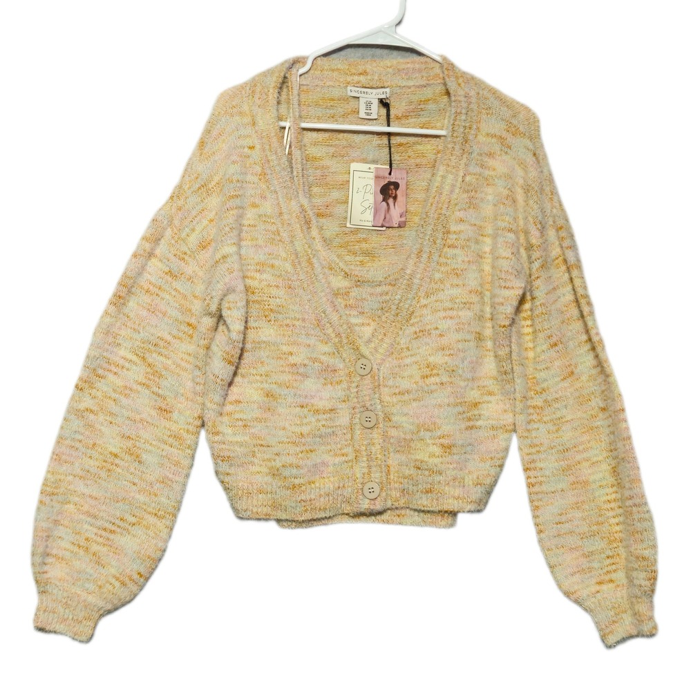 Sincerely Jules Cardigan Tank Set Womens Medium Pastel Multi Marled Knit New